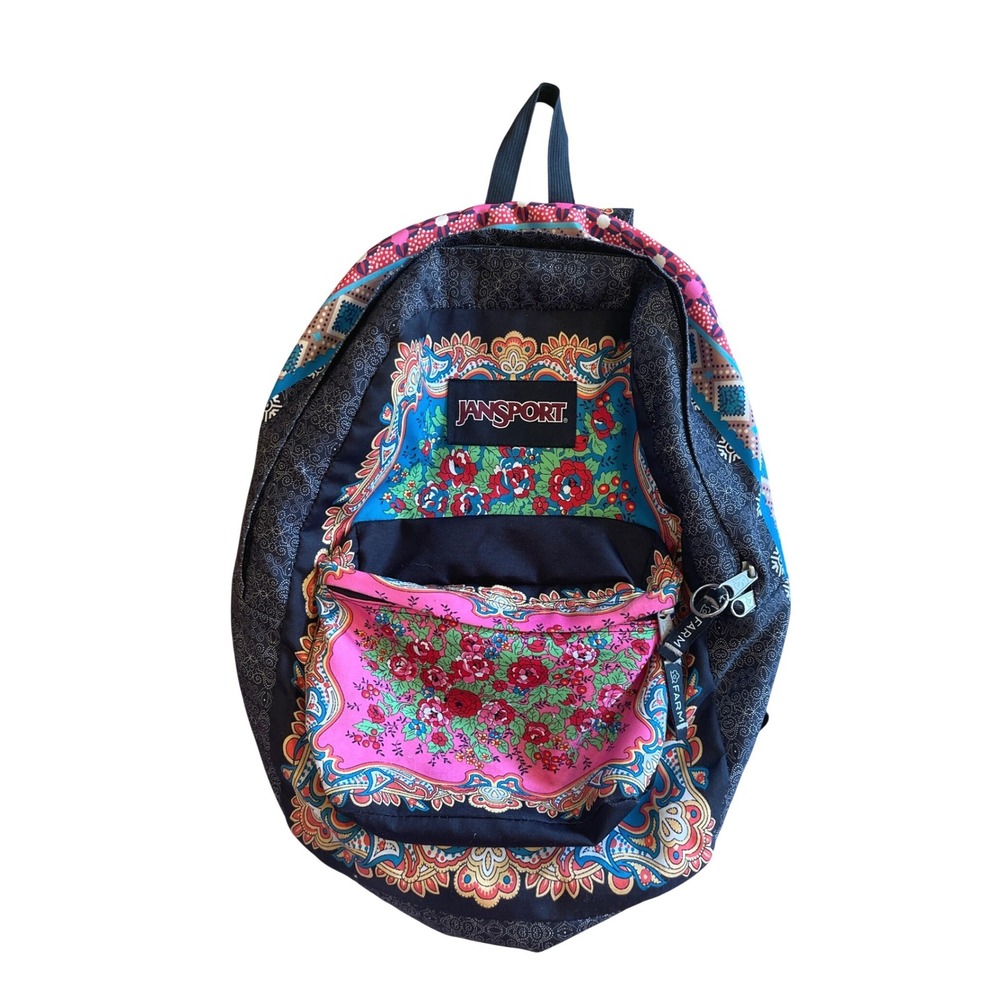 JanSport x Farm Rio Backpack Floral Paisley Multi Color Rare Boho Festival